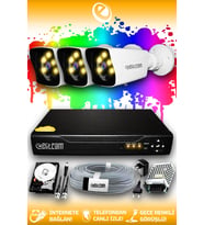 ELITCAM 3 Kameralı Kare 3 Dış Kamera Set 320 GB HDD Full HD Renkli Gece Görüşlü Güvenlik Kamerası Sistemi