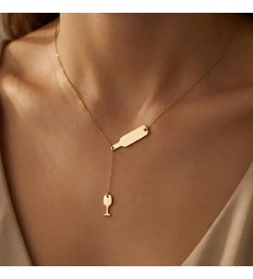 Kişiye Özel Sallantılı Şarap ve Kadeh Model Kolye 925K Gümüş (Gold)