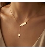 Kişiye Özel Sallantılı Şarap ve Kadeh Model Kolye 925K Gümüş (Gold)