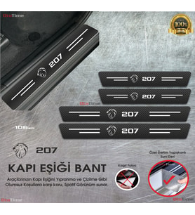 Peugeot 207  Logolu Karbon Kapı Eşiği Koruyucu Suni Deri 4'lü Set