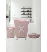 Lisa Pudra 3'lü Çeyizlik Dantelli Banyo Kirli Çamaşır Sepeti Seti  Banyo Seti