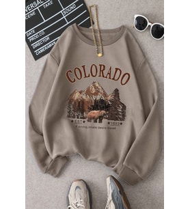 Colorado Baskılı Oversize Sweatshirt (Bej)