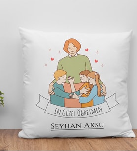 BK Gift Kişiye Özel Öğretmenler Günü Beyaz Kırlent Yastık- 6, Öğretmene Hediye, Öğretmenler Günü