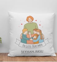BK Gift Kişiye Özel Öğretmenler Günü Beyaz Kırlent Yastık- 6, Öğretmene Hediye, Öğretmenler Günü