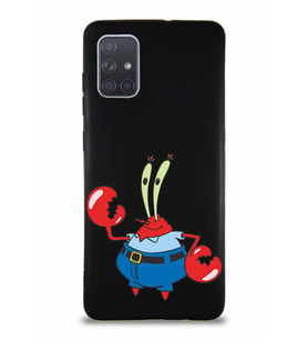 Samsung Galaxy A71 Soft Premier Kapak Bay Yengeç Tasarımlı Silikon Kılıf - Siyah (Şeffaf)