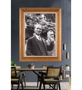 Altın Varaklı Çerçeveli Paspartulu Atatürk Tablo TR1488 (Gold)