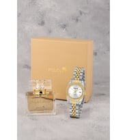 Polo Air Mercek Takvimli Klasik Kadın Kol Saati 55 ml Parfüm Hediyelik Kutusunda Set Gold Gümüş Renk ST-2194S3