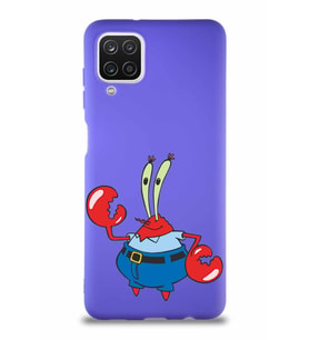 Samsung Galaxy A12 Soft Premier Kapak Bay Yengeç Tasarımlı Silikon Kılıf - Mor (Şeffaf)