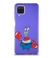 Samsung Galaxy A12 Soft Premier Kapak Bay Yengeç Tasarımlı Silikon Kılıf - Mor (Şeffaf)