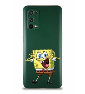 Realme 7 Pro Soft Premier Kapak Sünger Bob Tasarımlı Silikon Kılıf - Yeşil (Şeffaf)