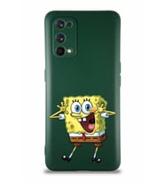 Realme 7 Pro Soft Premier Kapak Sünger Bob Tasarımlı Silikon Kılıf - Yeşil (Şeffaf)