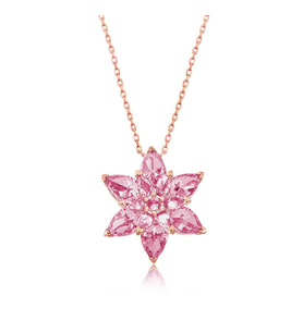 Gümüş Rose Pembe Lotus Çiçeği Kolye