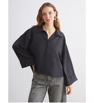 LCW Vision Siyah Oversize Modal Karışımlı Kadın Gömlek