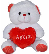 Halley Oyuncak Peluş Ayı Sevimli Oturan Kalpli Ayı 35 Cm Aşkım Yazan Kalpli Ayıcık