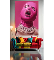 PEMBE MASKE 1 :) Ev Duvar Salon Güzellik Salonu Ofis Dükkan Dekarasyon Kanvas Tablo (Çok Renkli)