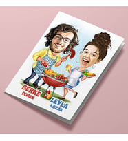 Kişiye Özel Mangalcı Sevgililer Karikatürlü Tebrik Kartı