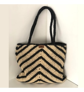 2 Renk Örgü Dokulu Zigzag Şeritli Tote Çanta