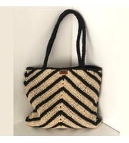 2 Renk Örgü Dokulu Zigzag Şeritli Tote Çanta