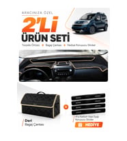 FİAT FİORİNO (2007-2026) Uyumlu Torpido Örtüsü + Deri Bagaj Çantası + Sticker Seti - Siyah Bej