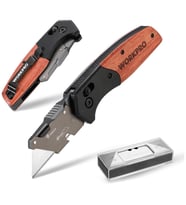 WORKPRO WP211035 Ağır Hizmet Çelik/Ahşap Gövde Katlanır Rötuş Maket Bıçağı + 11 Adet Yedek Bıçak