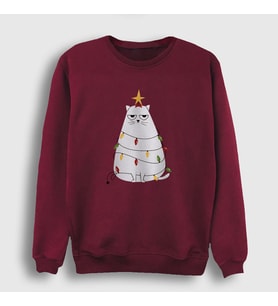 Presmono Unisex Bordo Huysuz Kedi Yılbaşı Sweatshirt 269860tt (Bordo)