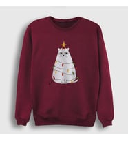 Presmono Unisex Bordo Huysuz Kedi Yılbaşı Sweatshirt 269860tt (Bordo)