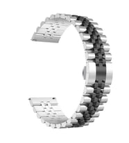 Huawei GT2 46mm 22mm Uyumlu Kordon Paslanmaz Çelik Rolex Metal KRD-36 Kayış (Gümüş-Siyah)