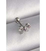 316L Çelik Gümüş Renk Zirkon Taşlı Kurdele Tragus Piercing
