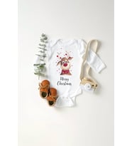 Unisex Bebek Geyik Merry Christmas Baskılı Body Zıbın