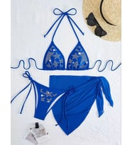 AMOR FACE ÖZEL TASARIM SİLVER VARAK YILDIZ BASKILI BRAZİLİAN LUXURY BEACH KADIN CLUB  BİKİNİ TAKIMI (Mavi)