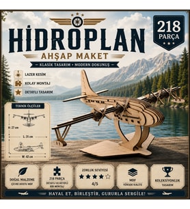 Vintage Hidroplan 3D Ahşap Maket – 218 Parça Lazer Kesim MDF – Kolay Montaj Koleksiyonluk Uçak Maketi