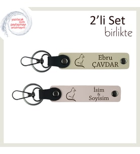 Evcil Kedinize Saygı Hediyesi, Pati Motifli, Kişisel Deri Anahtarlık, Sütlü Kahve-Pudra