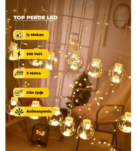 Top Perde Dekoratif Led -  3 Metre - Animasyonlu (Günışığı)