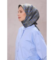 Geometrik Desen İpek Twill Eşarp 4214D01 (İndigo Mavi)