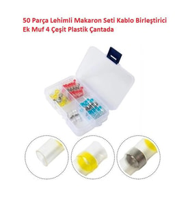 50 Parça Lehimli Makaron Seti Kablo Birleştirici Ek Muf 4 Çeşit Plastik Çantada