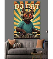 Kulaklıklı Dj Kedi Çocuk Dekoratif Kanvas - Mdf Ahşap Tablo