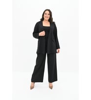 Kadın Büyük Beden Geniş Paça Ceket Pantolon Takım 9008-25 (Siyah)