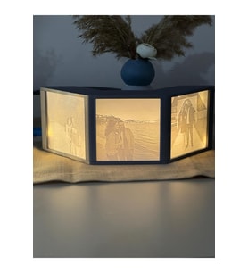 3D Fotoğraflı Işıklı Çerçeve, Sevgililer Günü Hediye, Dekoratif Tasarım (Krem)