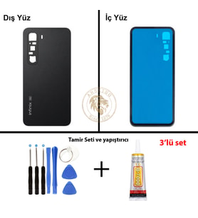 Infinix Hot 60 Siyah Uyumlu Arka Kapak + Yapıştırıcı ve Vida Seti Arka Cam Batarya Pil Kapağı