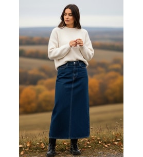 Kadın Pamuklu Denim Etek (Koyu Mavi)