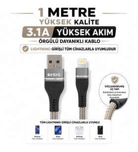 İmeng 3.1A UsbA to Lightning Örgülü Data ve Hızlı Şarj Kablosu ML108 Gri
