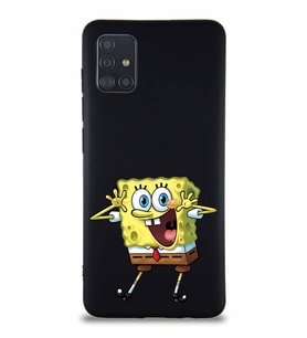 Samsung Galaxy A51 Soft Premier Kapak Sünger Bob Tasarımlı Silikon Kılıf - Siyah (Şeffaf)