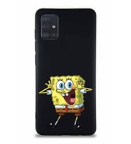 Samsung Galaxy A51 Soft Premier Kapak Sünger Bob Tasarımlı Silikon Kılıf - Siyah (Şeffaf)
