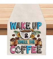 Wake Up Coffee Tasarımlı Runner, Runer, Masa Örtüsü, Sofranıza Zarafet Katın Runner (Krem)