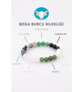 Boğa Burcu Taşlarından Oluşan Doğal Taş Bileklik 8 mm Küre Kesim - Burç Bilekliği