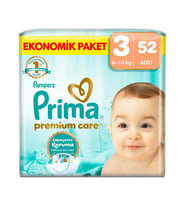 Prima Premium Care 3 Beden 52 Adet Bebek Bezi Ekonomik Paket - Standart