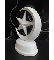 Dekoratif Ay Yıldız Masa Süsü 3D Baskı Biblo 17x13,5 cm İslami Motif Dekoratif Heykel (Pamuk Beyaz)