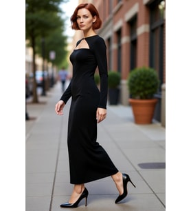 Fashion Forward Kadın Bodycon Maxi Elbise Uzun Kollu Bisiklet Yaka Şık Özel Gün Tasarımı Kaliteli
