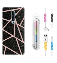 Oppo Reno 2Z 4 Lite 4 Pro 5 6 7 A31 Kılıf Kablo Koruma Spiral Silikon Pembe Şeritli Mermer 1312