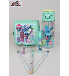 LİSANSLI STITCH 500 ML MATARA,BESLENME KABI,3 ADET SİLGİLİ KURŞUN KALEM VE 2 ADET ROKET SİLGİ KIRTASİYE SETİ (Krem)